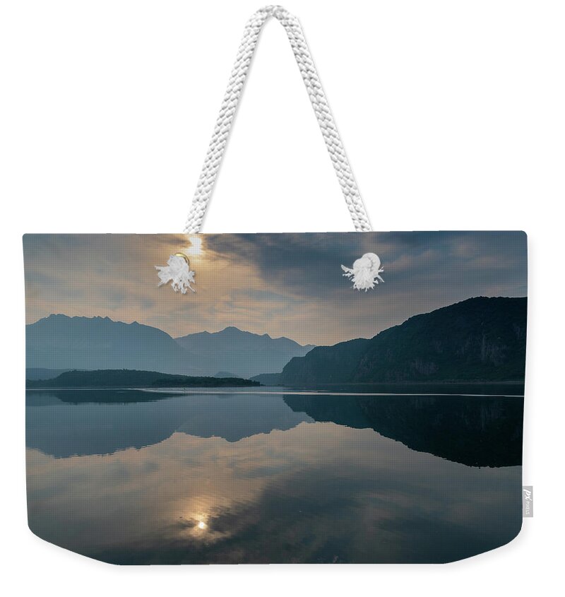 Sunset Weekender Tote Bag featuring the photograph Sunset at Geographic Harbor by Mark Hunter