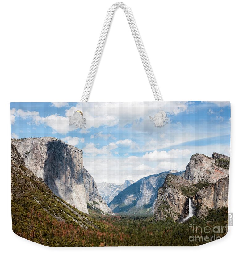 Yosemite Weekender Tote Bag featuring the photograph Sunset at over valley and waterfall, Yosemite, USA by Matteo Colombo