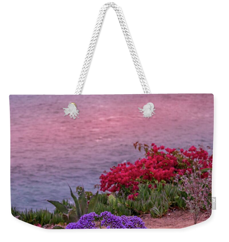 Ocean Weekender Tote Bag featuring the photograph Sunset Beach Flowers by Aaron Burrows