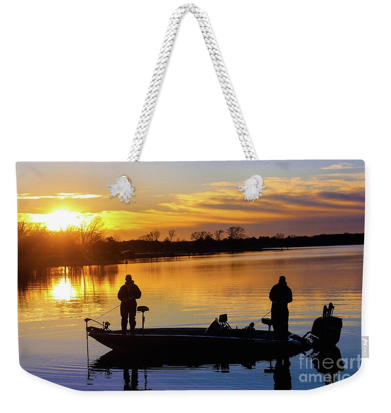 Sunset Weekender Tote Bag featuring the photograph Sunset Fishing by Kathy White