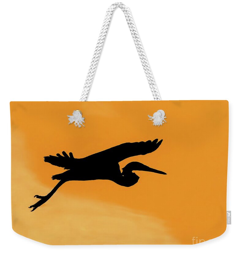 Heron Weekender Tote Bag featuring the drawing Sunset Flight by D Hackett