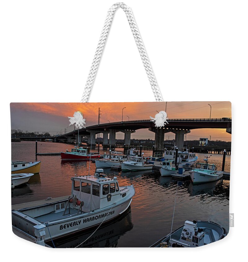 Beverly Weekender Tote Bag featuring the photograph Sunset in Beverly Harbor Beverly MA by Toby McGuire