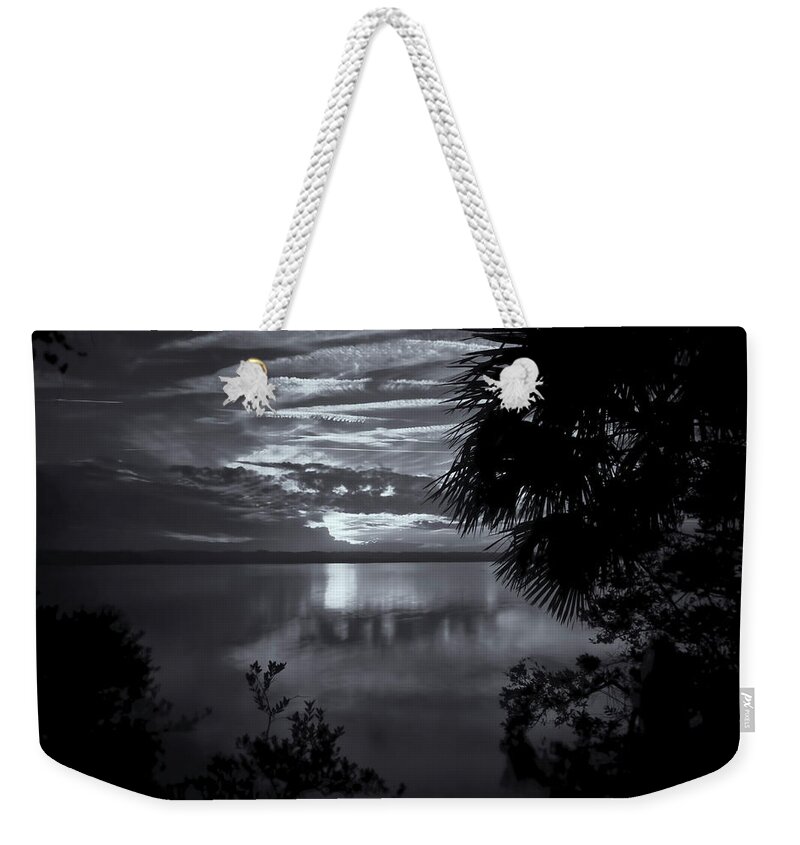 Barberville Roadside Yard Art And Produce Weekender Tote Bag featuring the photograph Sunset In Black And White by Tom Singleton