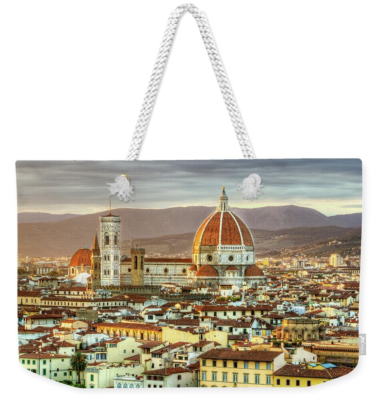 Florence Weekender Tote Bag featuring the photograph Sunset in Florence Triptych 3 - Duomo by Weston Westmoreland
