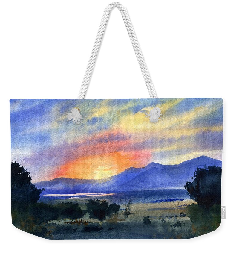 Spain Weekender Tote Bag featuring the painting Sunset In The Spanish Mountains by Dora Hathazi Mendes