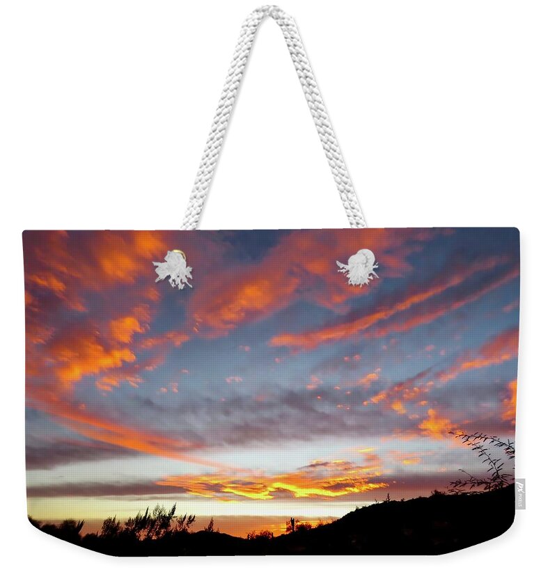Affordable Weekender Tote Bag featuring the photograph Sunset of the Golden Serpent by Judy Kennedy