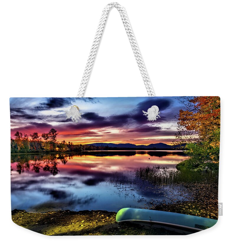 Ellis Pond Weekender Tote Bag featuring the photograph Sunset on Ellis Pond by Norman Peay