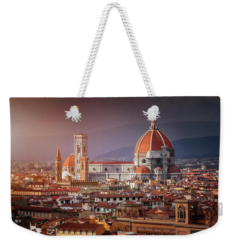 Florence Weekender Tote Bag featuring the photograph Sunset Over Florence Duomo Italy by Carol Japp