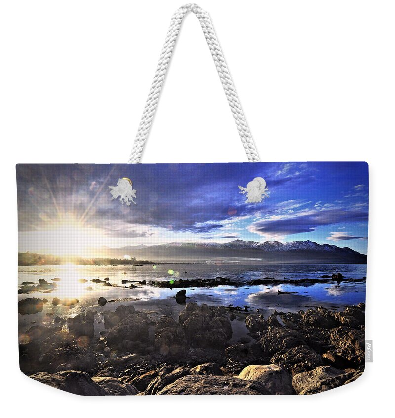 Scenics Weekender Tote Bag featuring the photograph Sunset Over Kaikoura In New Zealand by Verity E. Milligan