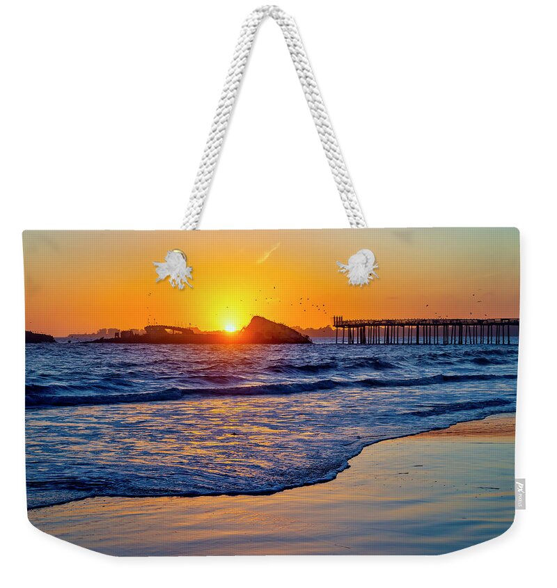 Sunken Ship Seacliffs State Beach Weekender Tote Bag featuring the photograph Sunset Over Sunken Ship by Garry Gay