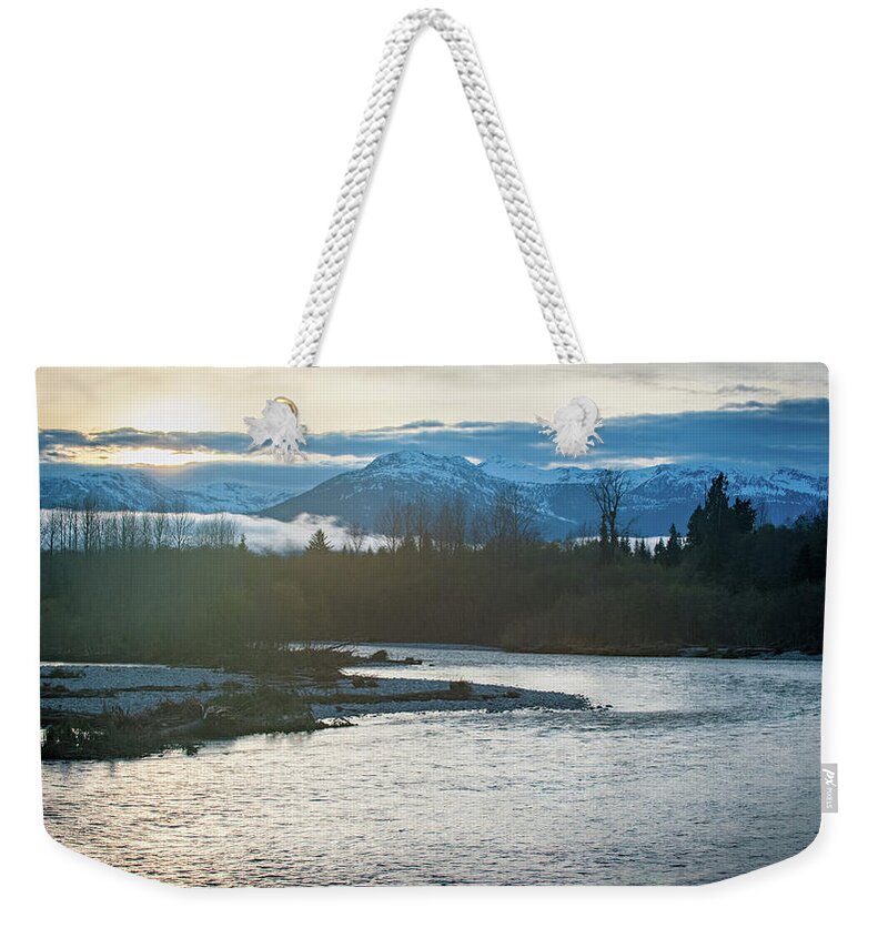 Kitimat Weekender Tote Bag featuring the photograph Sunset over the Kitimat River by Mark Duehmig