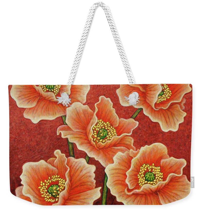 Poppy Weekender Tote Bag featuring the painting Sunset Quintet by Amy E Fraser