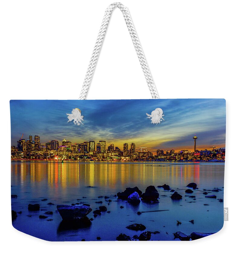 Gas Works Park Weekender Tote Bag featuring the photograph Seattle Sunset Reflections by Emerita Wheeling