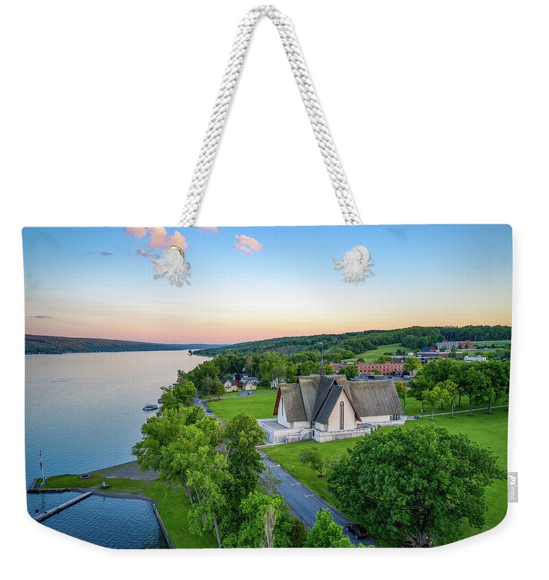 Finger Lakes Weekender Tote Bag featuring the photograph Sunset Sky Norton Chapel by Anthony Giammarino