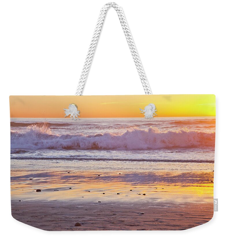 California Beach Weekender Tote Bag featuring the photograph Wind n Sea Sunset Waves by Catherine Walters