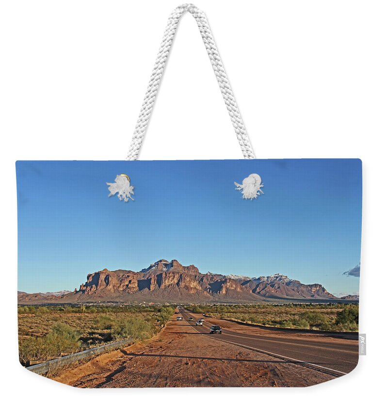 Superstition And Apache Junction Weekender Tote Bag featuring the digital art Superstition And Apache Junction by Tom Janca