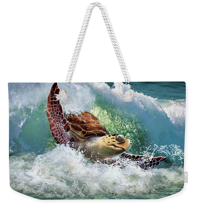 Sea Turtle Weekender Tote Bag featuring the digital art Surf To The Turf by Jerry LoFaro