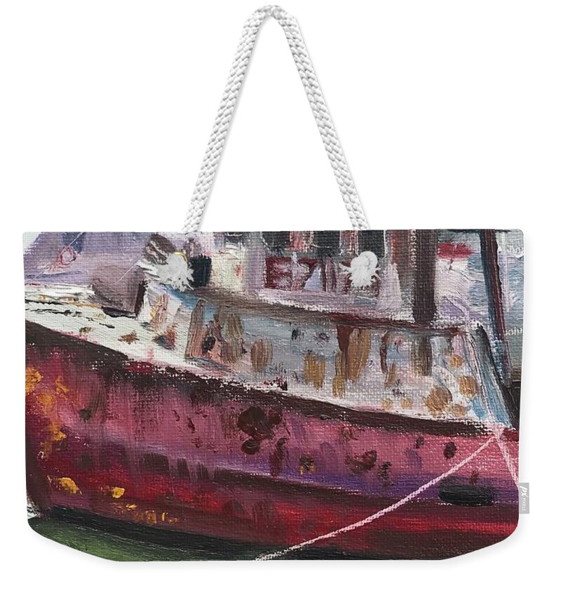 Impressionism Weekender Tote Bag featuring the painting Surface Rust and a Tarp by Maggii Sarfaty