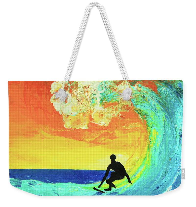 Seascape Weekender Tote Bag featuring the painting Surfing the Wave by Jeanette French