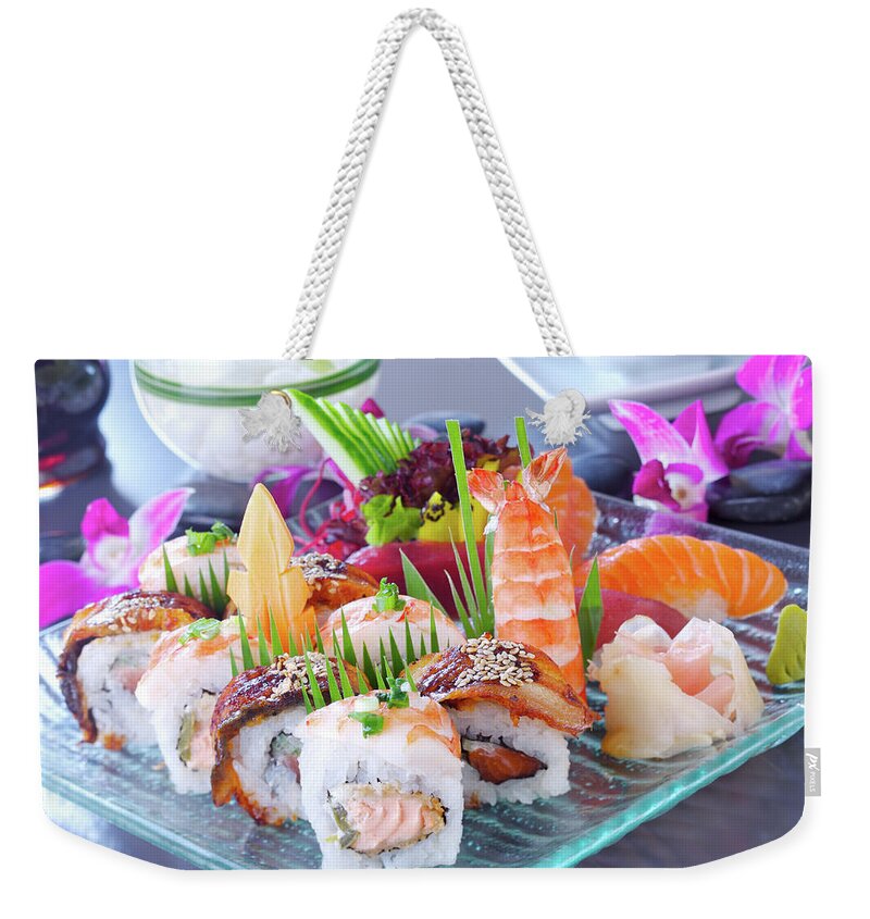 Wasabi Weekender Tote Bag featuring the photograph Sushi Set by Shyman