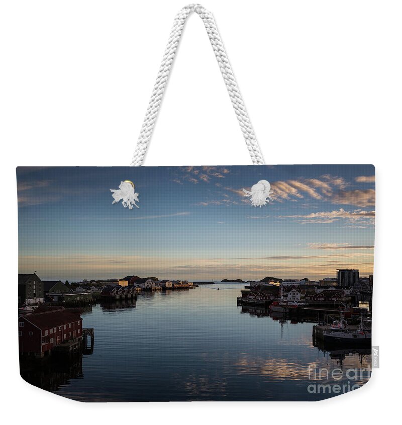 Svolvaer Weekender Tote Bag featuring the photograph Svolvaer at Sunset by Eva Lechner