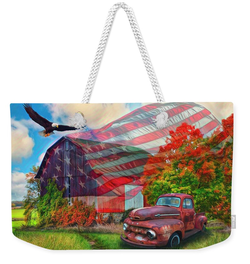 1951 Weekender Tote Bag featuring the photograph Sweet Land of Liberty Watercolor Painting by Debra and Dave Vanderlaan