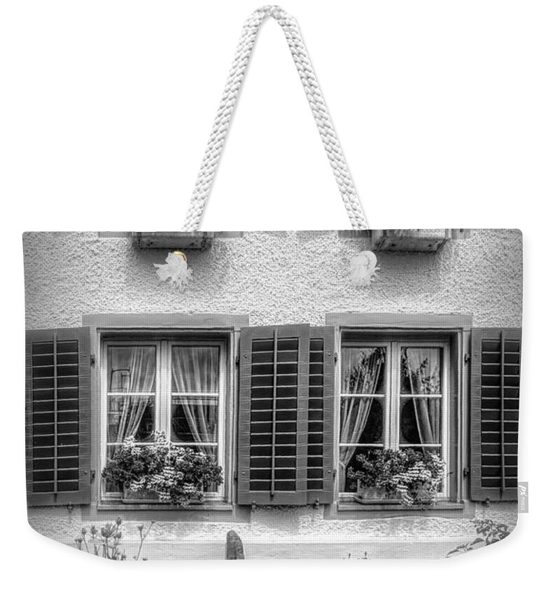 Barn Weekender Tote Bag featuring the photograph Swiss Shutters by Debra and Dave Vanderlaan