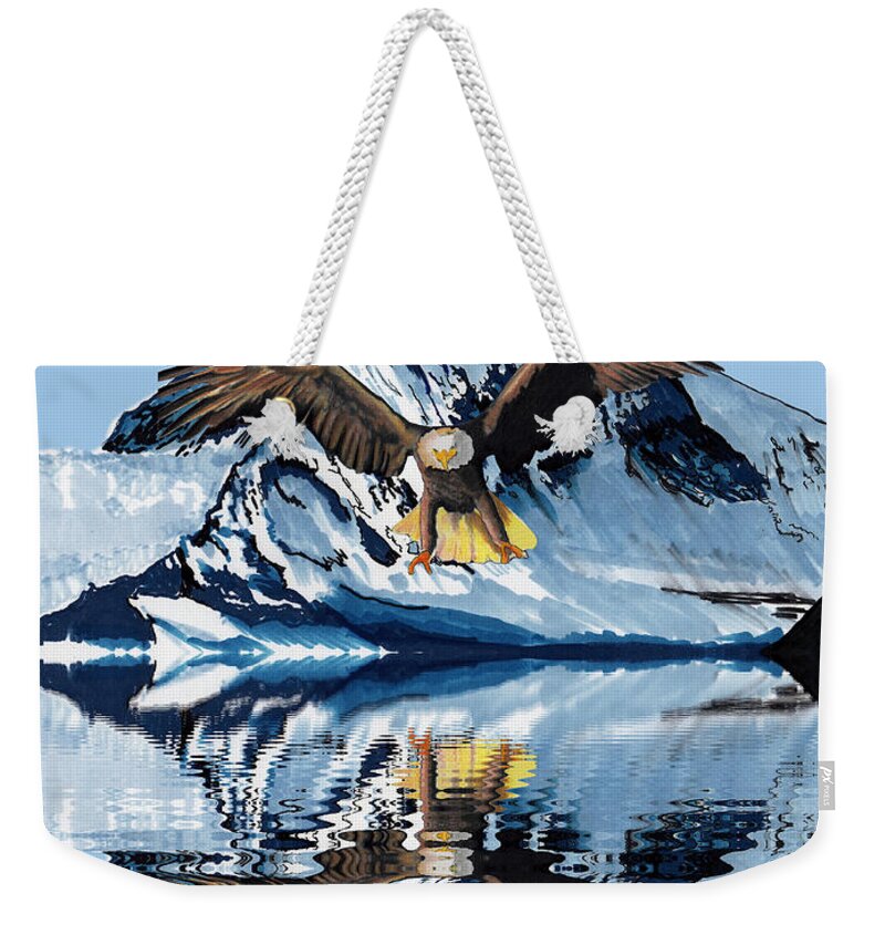 Eagle Weekender Tote Bag featuring the drawing Swooping Eagle by Bill Richards