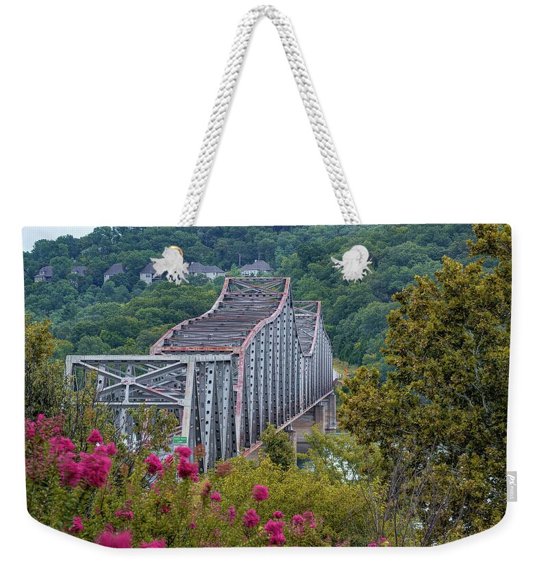 America Weekender Tote Bag featuring the photograph Table Rock Lake Old Steel Bridge - Missouri Ozarks by Gregory Ballos