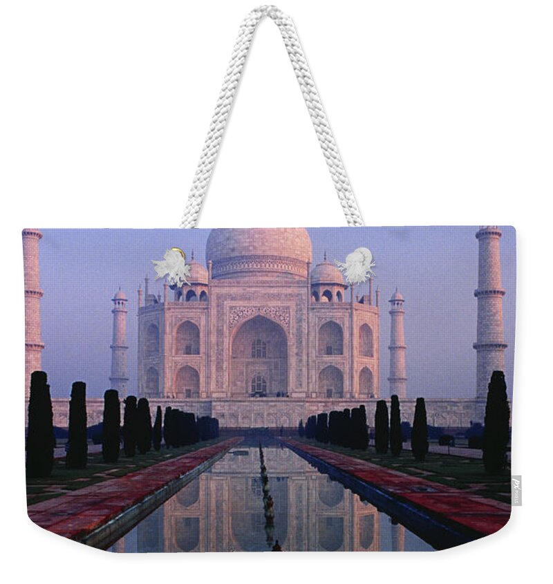 Built Structure Weekender Tote Bag featuring the photograph Taj Mahal & Reflection In Watercourse by Richard I'anson