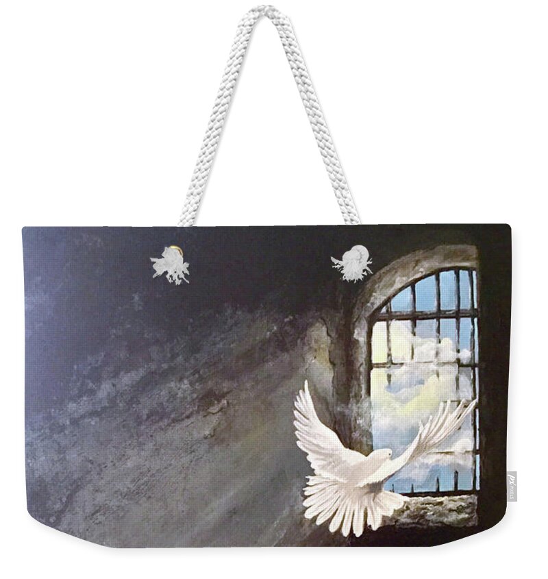 Conceptual Weekender Tote Bag featuring the painting Brave by Mary Palmer
