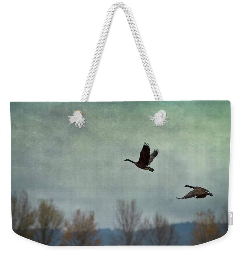Geese Weekender Tote Bag featuring the photograph Taking Flight by Belinda Greb