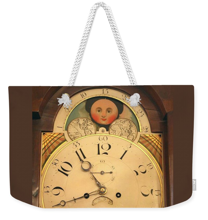 Lane Weekender Tote Bag featuring the mixed media Tall case clock face, around 1816 by James Lane
