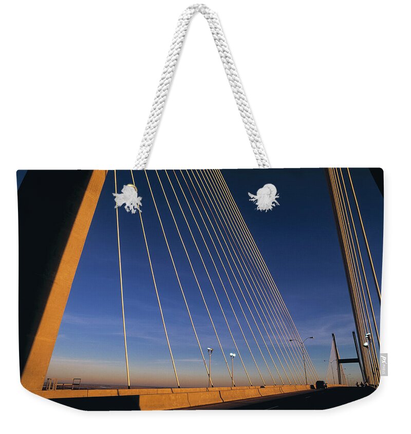 Built Structure Weekender Tote Bag featuring the photograph Talmadge Bridge At Sunrise, Savannah by Juan Silva