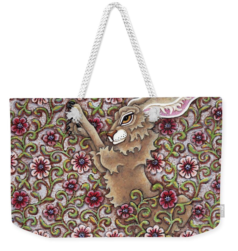 Hare Weekender Tote Bag featuring the painting Tangled Hare 4 by Amy E Fraser