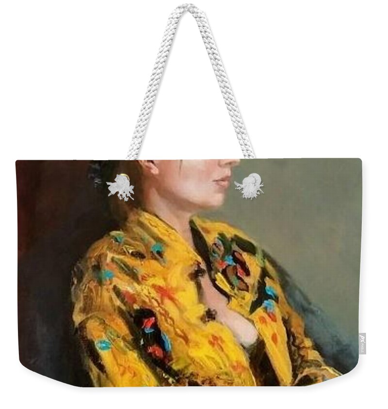 Portrait Weekender Tote Bag featuring the painting Tara in Gold by Marian Berg