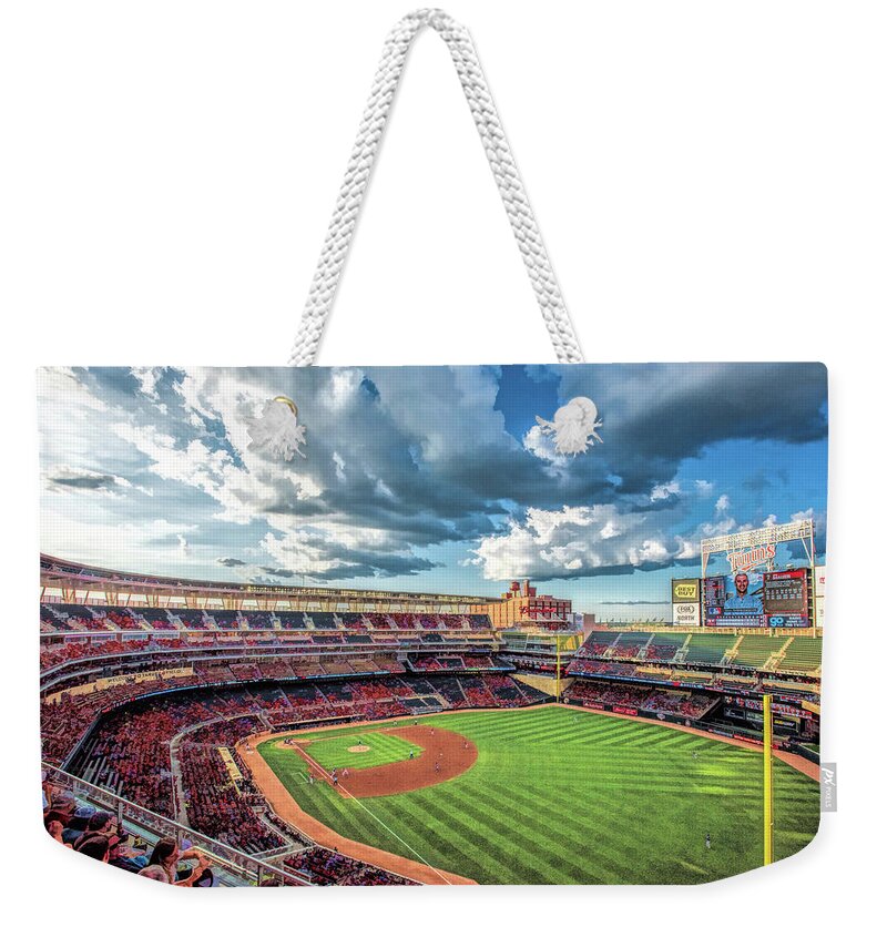 Target Field Weekender Tote Bag featuring the painting Target Field Minnesota Twins Baseball Ballpark Stadium by Christopher Arndt