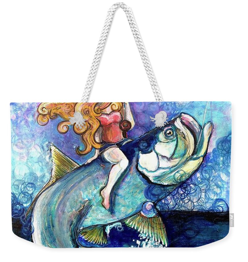 Girl Weekender Tote Bag featuring the painting Tarpon Rodeo 2019 by Laurie Maves ART