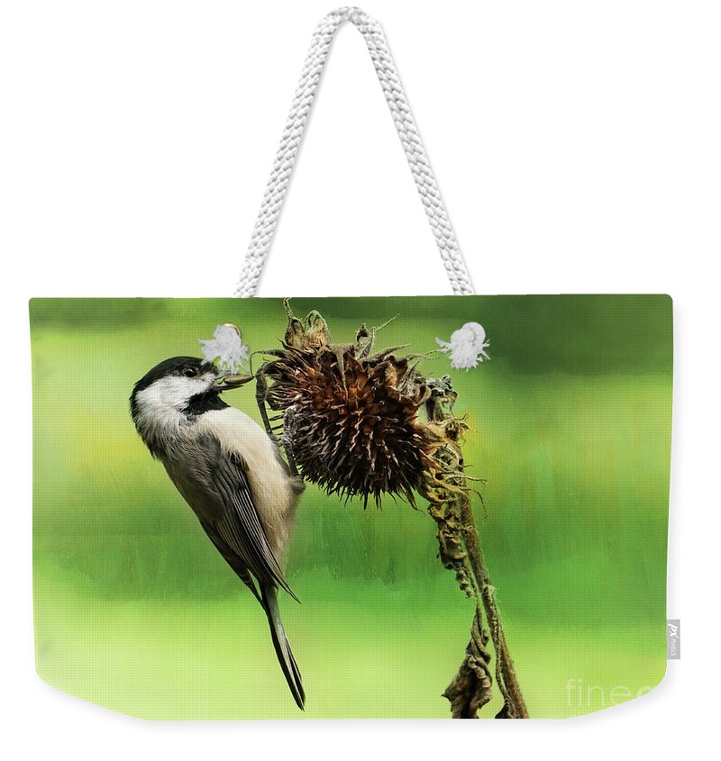 Chickadee Weekender Tote Bag featuring the photograph Tasty Morsel by Karen Beasley