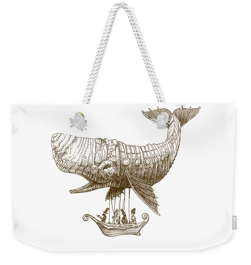 Whale Weekender Tote Bag featuring the drawing Tea at Two Thousand Feet by Eric Fan