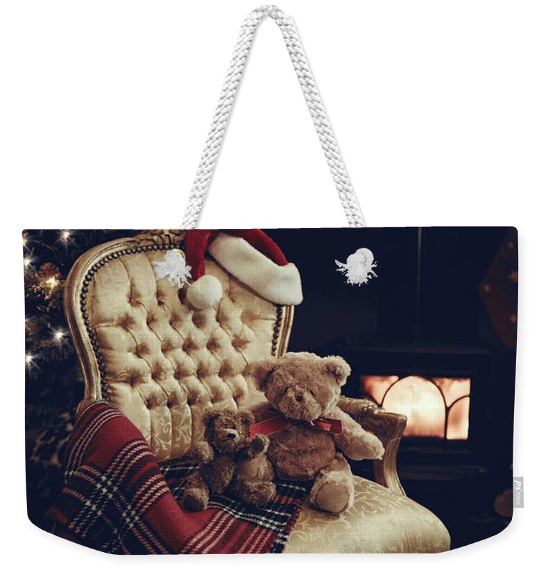 Christmas Weekender Tote Bag featuring the photograph Teddies At Christmas by Amanda Elwell