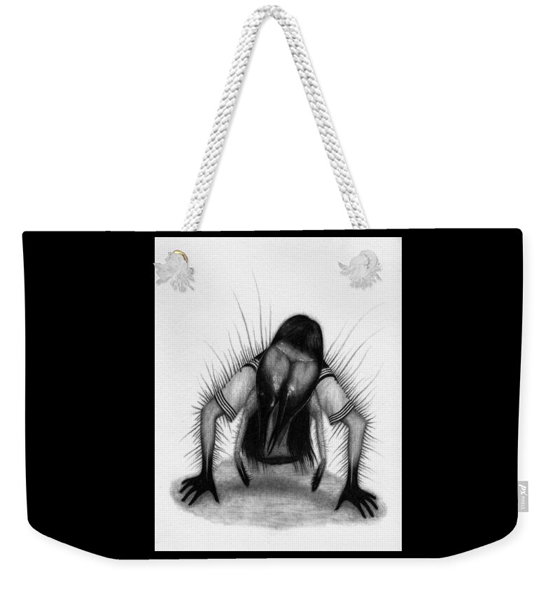 Horror Weekender Tote Bag featuring the drawing Teke Teke - Artwork by Ryan Nieves