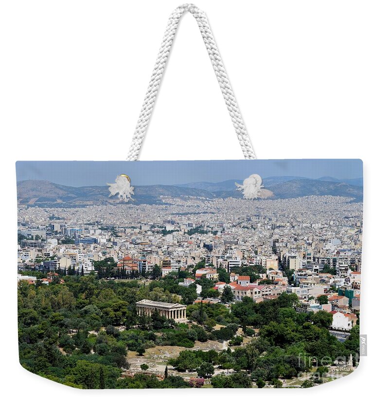 Ancient Agora Weekender Tote Bag featuring the photograph Temple Of Hephaestus - The Old With The New by Janet Marie