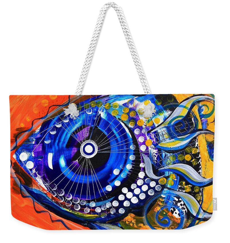 Fish Weekender Tote Bag featuring the painting Tenured Acrimonious Fish by J Vincent Scarpace