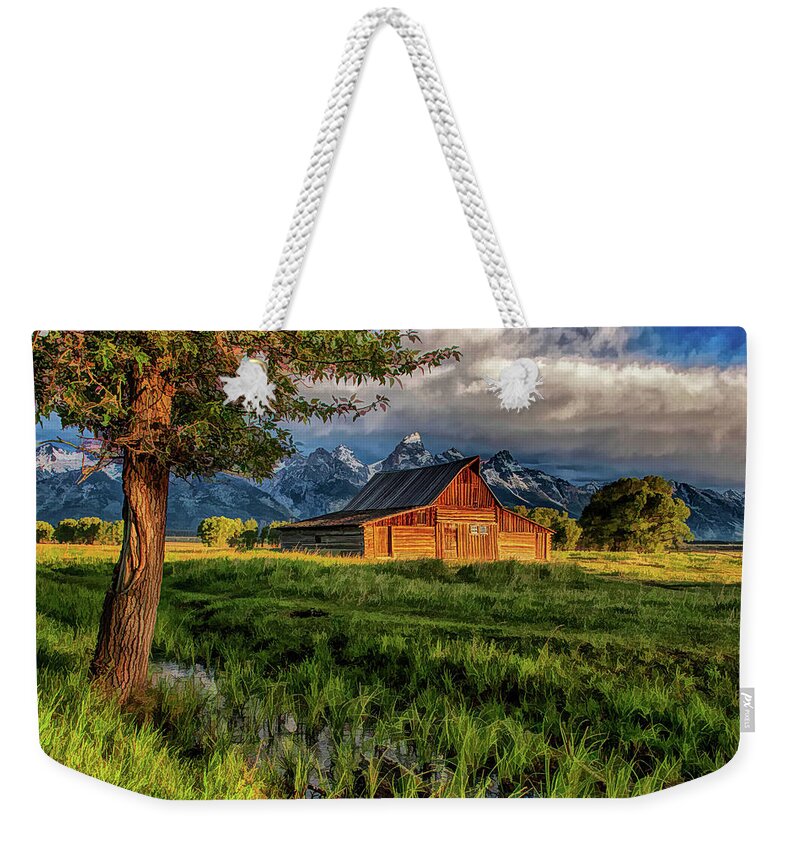 Moulton Barn Weekender Tote Bag featuring the painting Grand Teton National Park Moulton Barn by Christopher Arndt