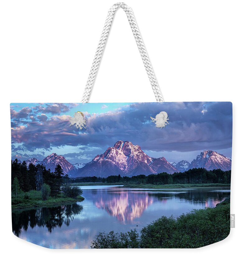 Scenic Landscape Weekender Tote Bag featuring the photograph Teton Oxbow Morning 9087 by Harriet Feagin