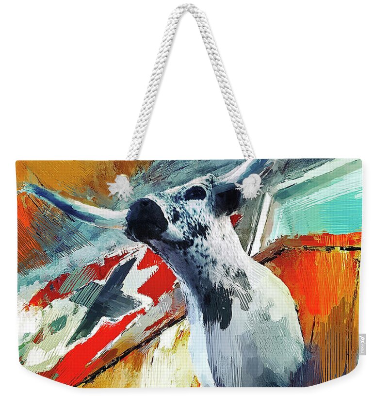 Texas Weekender Tote Bag featuring the photograph Texas Steer by GW Mireles