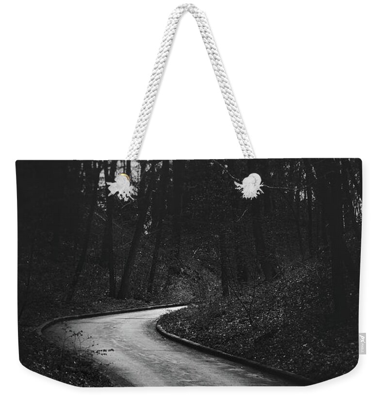 Black And White Weekender Tote Bag featuring the photograph That Lonesome Road by Scott Norris