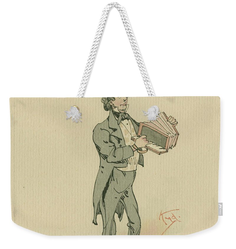 1920s Weekender Tote Bag featuring the painting The Accordian Patient, C.1920s by Joseph Clayton Clarke
