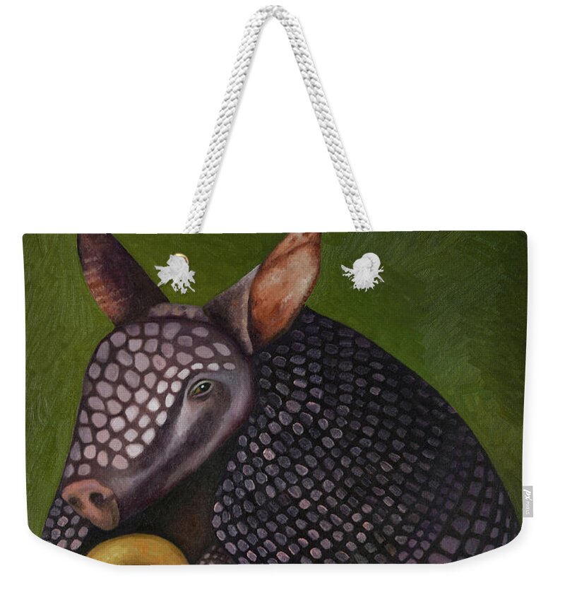 Armadillo Weekender Tote Bag featuring the painting The Amadillo From Amarillo by Leah Saulnier The Painting Maniac